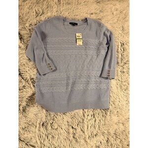 Karen Scott Women's Horizontal Cable Knit Scoop Neck Sweater, Large, Light Blue